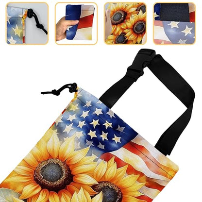 Sunflowers on American Flag Car Garbage Bag, Small Car Trash Bag Hanging Back of Seat,Drawstring Car Trash Bag with Adjustable Buckle,Car Accessories for Camping Travelling - color: Sunflowers on American Flag