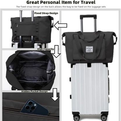 Large Capacity Foldable Travel Bag, Expandable lightweight Carry on Bag, Dry with Wet Separation Spor Duffel Bags (Black+Toiletry Bag) - color: Black+Toiletry Bag