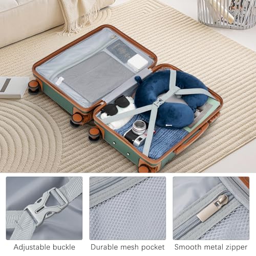 LONG VACATION Carry On Luggage Set 3 Piece, 20 Inch ABS+PC Hardshell Carry on Suitcase with Spinner Wheels TSA Lock & YKK Zipper - color: Green Brown, size: 3 Piece Set (20 Inch)