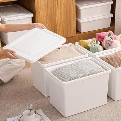 YUNGSHY 4 Pack 27 Quart White Large Stackable Storage Bins With Lids,Bathroom Closet Undersink Organizers and Storage Containers and Durable Nestable Closet, Garage, Totes (white, 27Qt.-4Pack) - size: 27Qt.-4Pack