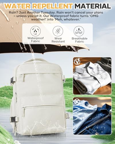 Vacuum Seal Backpack for Clothing Travel with Air Pump Waterproof Laptop Carry On Backpack Personal item Travel Essentials Compression Space Saver Bags Storage with Vacuum System Women Beige - color: Beige（with Electric Pump）