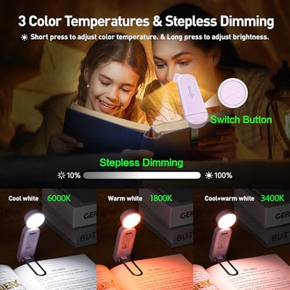 VAVOFO USB Rechargeable Book Light, Blue Light Blocking, Amber Light Clip On Bookmark Shaped Reading Light, Eye Care 6 LEDs Book Light for Bookworms Reading in Bed with 9 Lighting Modes (Pink Purple) - color: Pink Purple