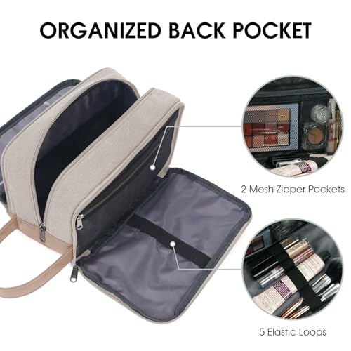 WANDF Travel Toiletry Bag for Men Large Toiletries Shaving Bag Water Resistant Hanging Dopp Kit Travel Accessories Bag for Women Men (Beige Gray) - color: Beige Gray