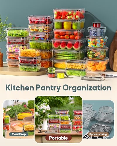 70 PCS Food Storage Containers with Lids Airtight, (35 Lids & 35 Containers) Leak proof Containers Set for Kitchen, Meal Prep, BPA-Free, PVC-Free Plastic, Microwave/Dishwasher Safe, Extra Labels & Pen - color: 70 PCS