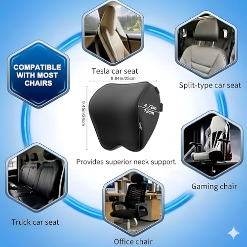 Crofy 2-Pack Car Neck Pillow, Softness Car Headrest Pillow for Driving with Adjustable Strap, 100% Memory Foam and Breathable Removable Cover, Comfortable Ergonomic Design, Black - color: Black