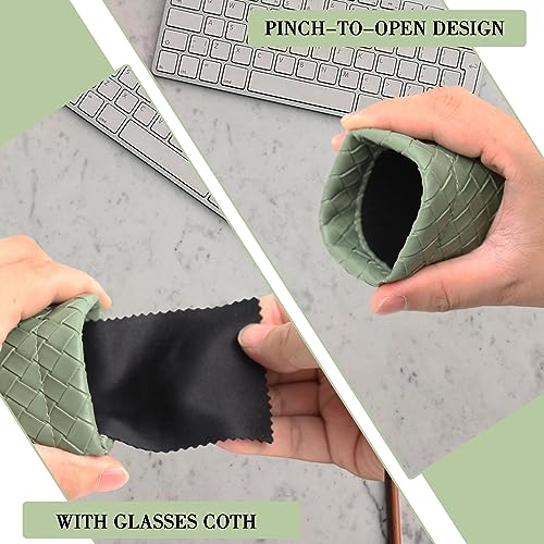 Squeeze Top Sunglass Pouch - Portable Sunglass Organizer Pouch Bags Soft PU Leather Glasses 2 Pack - color: Blue Gray + Lght Purple