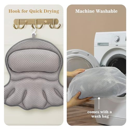 Bath Pillow Luxury Bathtub Pillow, Extra Soft & Comfortable Bath Pillow for Tub Head Neck and Back Support, with 4D Air Mesh Cushions & Non-Slip Suction Cups - Great Bath Gifts (Gray) - color: Gray