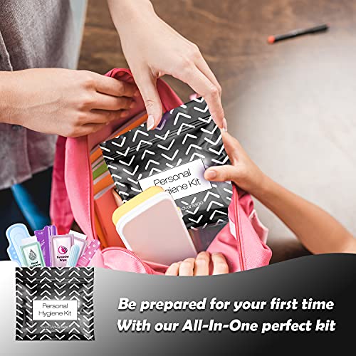 Menstrual Kit All-in-One 10 Pack | Convenience on The Go | Period Kit Pack for Travelling, Tweens & Teenager | Individually Wrapped Feminine Hygiene Product (Black Treads) - color: Black Treads