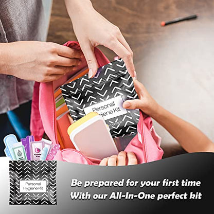Menstrual Kit All-in-One 10 Pack | Convenience on The Go | Period Kit Pack for Travelling, Tweens & Teenager | Individually Wrapped Feminine Hygiene Product (Black Treads) - color: Black Treads
