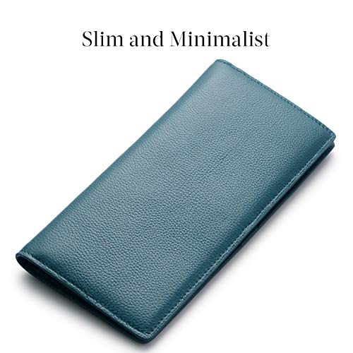 Bveyzi Ultra Slim Thin Leather RFID Blocking Credit Card Holder Bifold Clutch Wallets for Women - color: Lake Blue