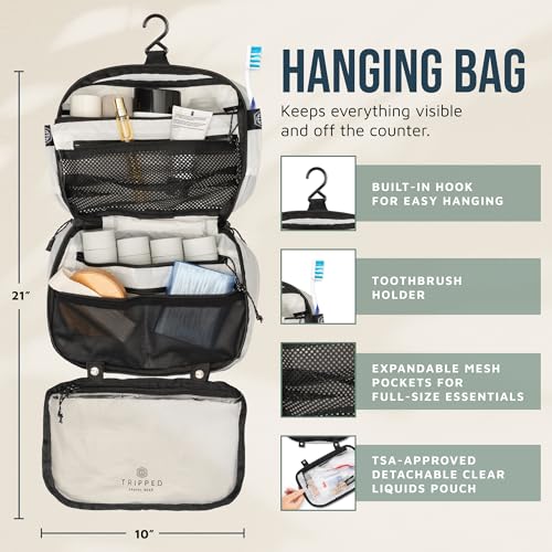 Toiletry Bag Kit 3 Piece Set: Hanging Travel Toiletry Bag + 311 TSA Cosmetic Liquid Bag + Accessory Organizer Pouch - color: White Ripstop