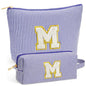 Initial Cosmetic Bag Set - Travel Bag Makeup Pouch, Makeup Bag with Zipper Make up Kit Preppy Stuff Birthday Gifts for Women Travel Essentials Travel Bag, Blue Letter M - color: Blue, style: M