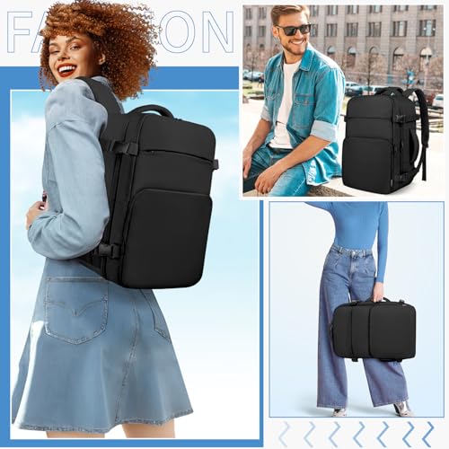 ZOMFELT Travel Backpack for Women Men, 18 x 14 x 8 inch Carry on Backpack 17.3 inch Laptop Backpack Flight Approved, Personal Item Travel Bag Casual Daypack for Weekender Business Trip, Black - color: Black