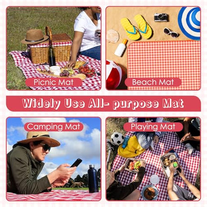 Portable Picnic Blanket, Waterproof Sandproof Foldable Outdoor Mat with Handle for Beach, Camping, Hiking, Travel, and Family Concerts, Red - color: Red