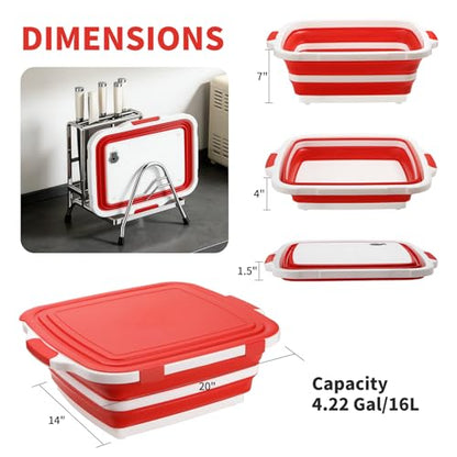 XUDAKAIXIN Collapsible BBQ Prep Tub for Meal Prep, Marinating,Food Storage, picnics, camping, barbecues,cutting fruits and vegetables - Includes Cutting Board and Locking Lid,(X-Large) Red - color: (X-Large)Red