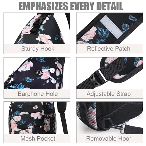 Pritent Crossbody Bags for Women Men Trendy Sling Bag Backpack Casual Chest Bag with Convertible Shoulder Strap - color: Floral Pattern, size: Large