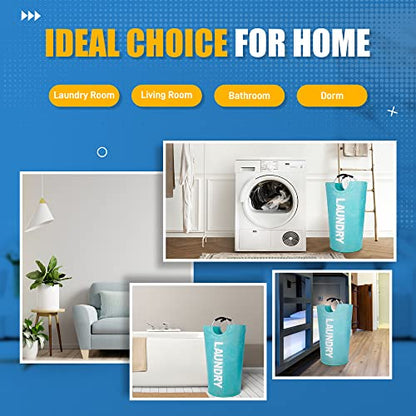 Caroeas 125L Laundry Basket,Large Laundry Hamper, Laundry Bag with Padded Handles, Clothes Hamper Stands Up Well, Collapsible Free Standing Easy Storage Washing Bin (Light Blue,125L) - color: Light Blue, size: 125L