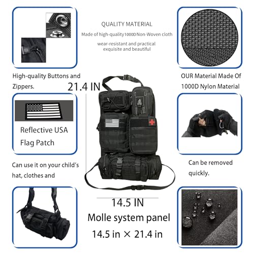 6 Pack Tactical Molle Car Seat Back Organizer Tactical Vehicle Panel with 5 Detachable Molle Pouch for Car Truck Ford Jeep Vehicle,US Patch Automotive Organizer For Man (5 Pouches) - style: 5 Pouches