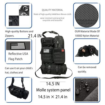 6 Pack Tactical Molle Car Seat Back Organizer Tactical Vehicle Panel with 5 Detachable Molle Pouch for Car Truck Ford Jeep Vehicle,US Patch Automotive Organizer For Man (5 Pouches) - style: 5 Pouches