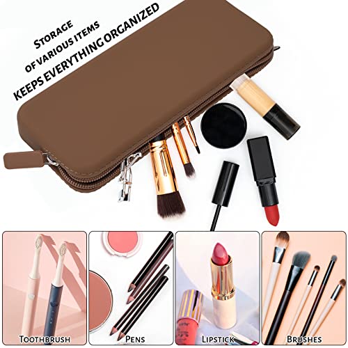 Sakolla Travel Makeup Brush Holder, Silicone Makeup Bag with Zipper Pouch Holder Case for Organizing Cosmetics Pencils Daily Work（brown） - color: Regular Brown