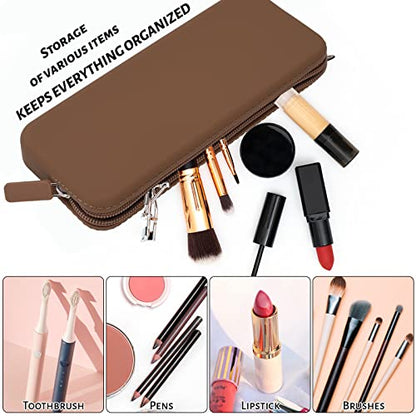 Sakolla Travel Makeup Brush Holder, Silicone Makeup Bag with Zipper Pouch Holder Case for Organizing Cosmetics Pencils Daily Work（brown） - color: Regular Brown