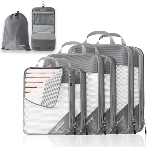 Compression Packing Cubes 8 Set, Compressible Space-Saving Packing Cubes for Travel - Compression Bags, Luggage Organizer, Travel Essentials for Women, Beige - color: Grey, size: 8 pcs