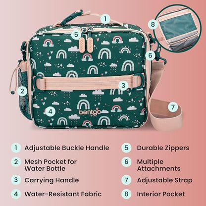 Bentgo Kids Lunch Bag - Durable, Double-Insulated Lunch Bag for Kids 3+; Holds Lunch Box, Water Bottle, & Snacks; Easy-Clean Water-Resistant Fabric & Multiple Zippered Pockets (Green Rainbow) - color: Green Rainbow