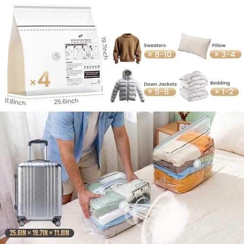 TAILI Cube Vacuum Storage Bags 4 pack, Medium Size (25x19x11 inch), Vacuum Seal Bags for Clothing, Compression Packing Cube for Clothes, Blankets, Baby Clothes - size: 4 Medium