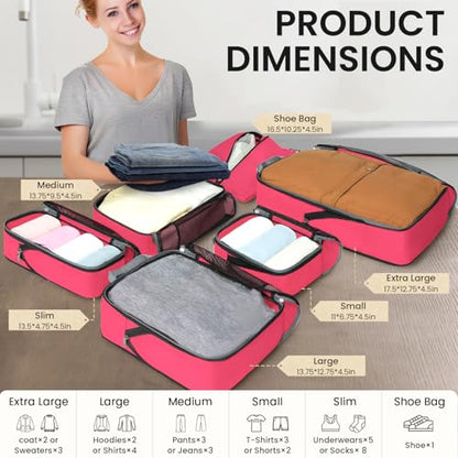 BAGAIL 4 Set/6 Set/8 Set Compression Packing Cubes Travel Accessories Expandable Packing Organizers (Half Mesh, 6-Fuchsia) - color: 6-Fuchsia, style: Half Mesh