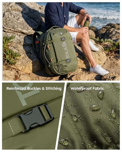 Tolaccea Travel Laptop Backpack for Men Women, 40L-50L Expandable Carry On Backpack with Wet Dry Compartment, TSA Approved Daypack Fits 16 Inch Laptop, Convertible Rucksack Duffel Bag for Work Travel - color: Army Green