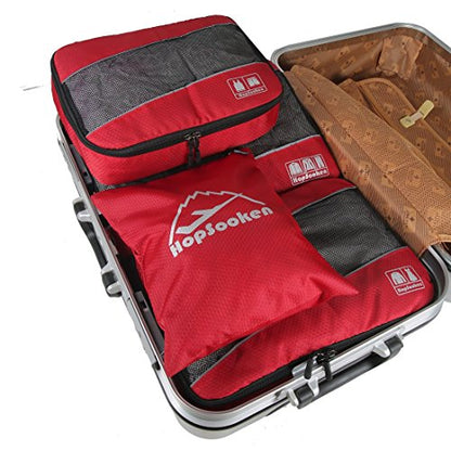 5 Set Packing Cubes for Travel Large Suitcase Luggage Organizer Bags Travel Accessories Vacation 4 Cubes 1 Laundry Pouch Bag - color: Red