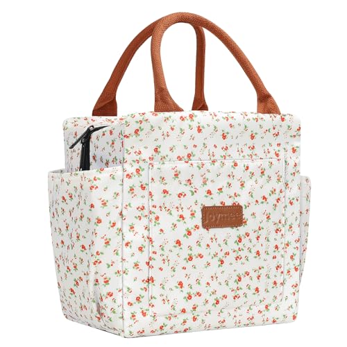 Joymee Insulated Lunch Bag For Women Reusable Leakproof - Red Floral | Spacious Storage, Bottle Holder & Pockets, Leakproof Insulated, for Work, Travel, Picnic, Daily Use, for Adult - color: 04 Red Floral