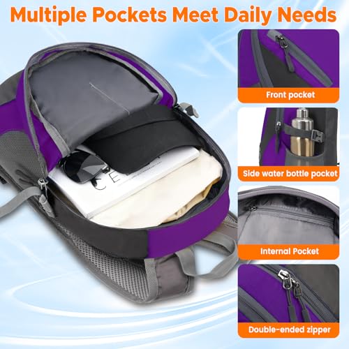 sunhiker Small Hiking Backpack Women Men 20L Lightweight Travel Backpack Daypack Casual Backpack For Cycling Outdoor Camping - color: Purple