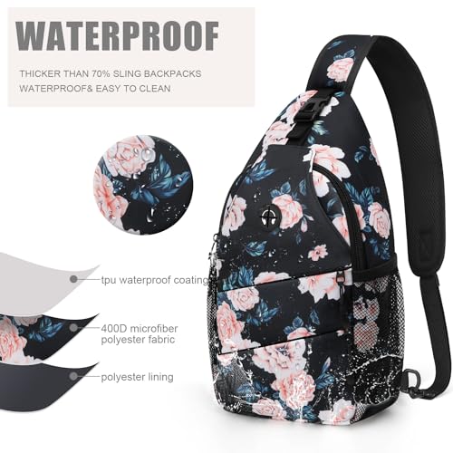 Pritent Crossbody Bags for Women Men Trendy Sling Bag Backpack Casual Chest Bag with Convertible Shoulder Strap - color: Floral Pattern, size: Large