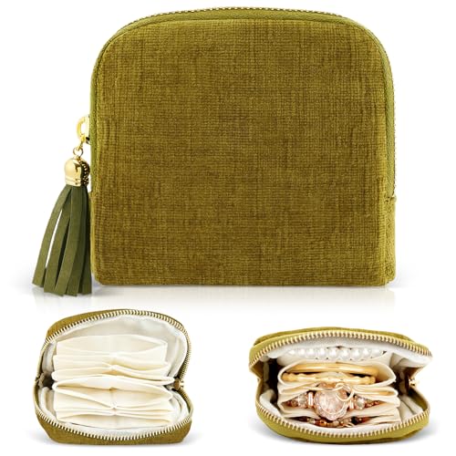 Travel Jewelry Case Organizer Small Jewelry Pouch Bags for Women Compartments Zipper Pouch for Bracelet Earring Ring Holder Jewelry Organizer Storage Bag Christmas Birthday Gift for Mom Wife A - color: Ab-green