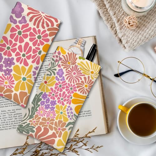 Eyeglasses Sunglasses Case PU Soft Squeeze Top Glasses Pouch for Women Men,Floral Pattern Portable Anti Scratch - color: Pink