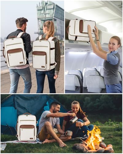 LOVEVOOK Travel Backpack For Women,40L Carry On Backpack Flight Approved,TSA Personal Item Travel Bag Fits 17 Inch Laptop,Business Weekender Overnight Daypack with Toiletry Bag and Cube,White brown - color: White With Brown, size: 17.3 Inch-40L-4Pcs