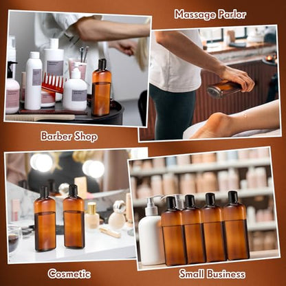 Domensi 24 Pcs Plastic Bottle Squeeze Containers with Disc Cap Travel Bottles Reusable Empty Toiletries Shampoo Containers Refillable Travel bottles for Shampoo Lotions (10oz,Brown) - color: Brown, size: 10oz