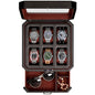 ROTHWELL 6 Slot Leather Watch Box with Valet Drawer - Luxury Watch Case Display Organizer, Microsuede Liner, Locking Mens Jewelry Watches Holder, Men's Storage Boxes Holder Large Glass Top (Black/Red) - color: 6 Slot - Black / Red