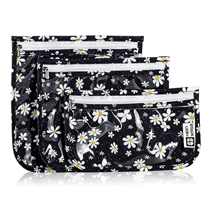 HIONXMGA TSA Approved Toiletry Bag, Set of 3 Clear Travel Toiletry Bag Quart Size Zipper Travel Pouch, Waterproof Makeup Cosmetic Bag for Women Men Kids Toiletries Carry on, Petals - color: Petals, Mixed Sizes