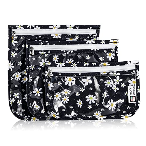 HIONXMGA TSA Approved Toiletry Bag, Set of 3 Clear Travel Toiletry Bag Quart Size Zipper Travel Pouch, Waterproof Makeup Cosmetic Bag for Women Men Kids Toiletries Carry on, Petals - color: Petals, Mixed Sizes
