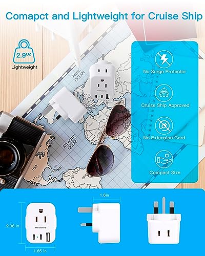 HANYCONY US to UK Ireland Travel Plug Adapter, Type G Travel Adapter 2 Outlets 3 USB Ports(2USB C), UK Power Adapter Converter for USA to Dubai England London Scotland British Kenya Irish Hongkong - style: Type G - UK Ireland