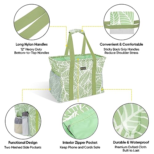 BALEINE Extra Large Utility Tote Bag with Reinforced Wire Frame, Reusable Grocery Bag for Shopping, Picnic (Antique Foliage, 16.5''x14''x10'') - color: Antique Foliage, size: 16.5''x14''x10''