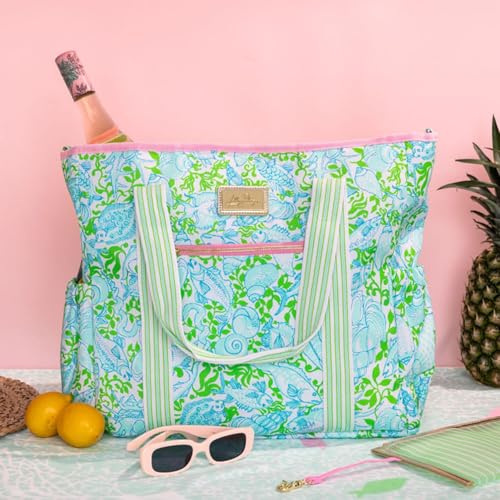Lilly Pulitzer Beach and Picnic Cooler, Insulated Bag with Adjustable Shoulder Strap and Zipper, Soft Cooler - color: Throw Me A Line