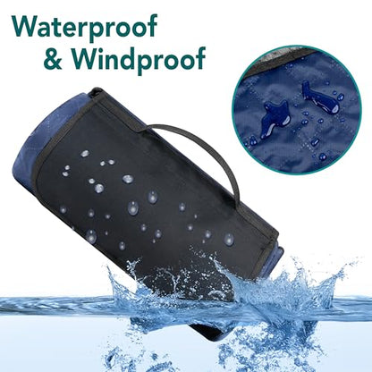 SUN CUBE Large Waterproof Camping Blanket, Fleece Quilted Stadium Blanket for Cold Weather, Windproof Foldable Outdoor Blanket Mat for Picnic, Beach, Pets, Car, 60x80in - color: Navy Blue/Grey Fleece