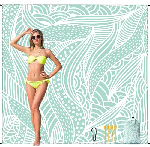 HIHOHO Beach Blanket Waterproof Sandproof Beach Mat for 1-8 Adults Quick Drying Durable Outdoor Picnic Mat for Beach Festival Travel Camping Hiking (LBL-Ripple, 79"×83"(4 Person)) - color: Lbl-ripple, size: 6'11" x 6'7"