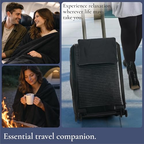 Brookstone Travel Blanket - Super Soft Fleece Throw Blanket with Foot Pocket, Lightweight & Compact Travel Blanket, Plane & Road Trip Essentials, Black Foot Pocket - color: Black Foot Pocket