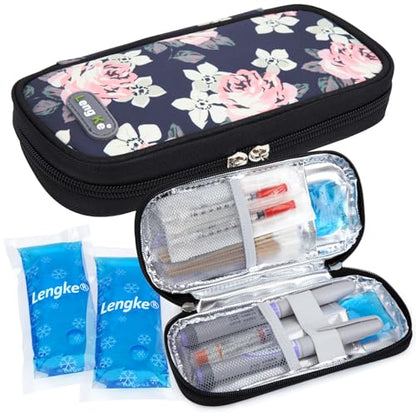 YOUSHARES Insulin Cooler Travel Case - Portable Refrigerated Medicine Case for Insulin Pen, Medication and Diabetic Supplies with 2 TSA Approved Ice Pack - color: Roses