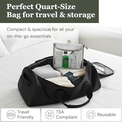 (re)zip TSA Approved Travel Toiletry Bag with Hanging Loop, Travel Quart Bag– Reusable Clear Makeup bags with zipper, Clear Pouch for Travel Essentials, Cosmetic | BPA-Free, Machine Washable - Gray - color: Gray