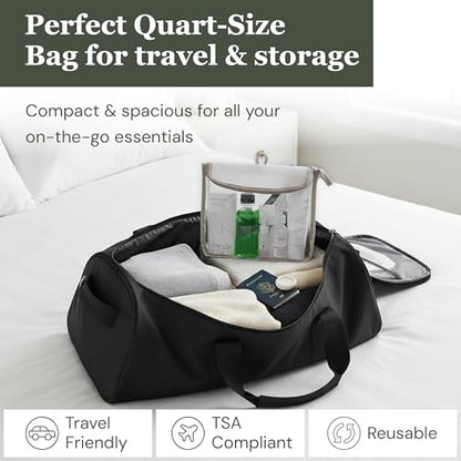 (re)zip TSA Approved Travel Toiletry Bag with Hanging Loop, Travel Quart Bag– Reusable Clear Makeup bags with zipper, Clear Pouch for Travel Essentials, Cosmetic | BPA-Free, Machine Washable - Gray - color: Gray